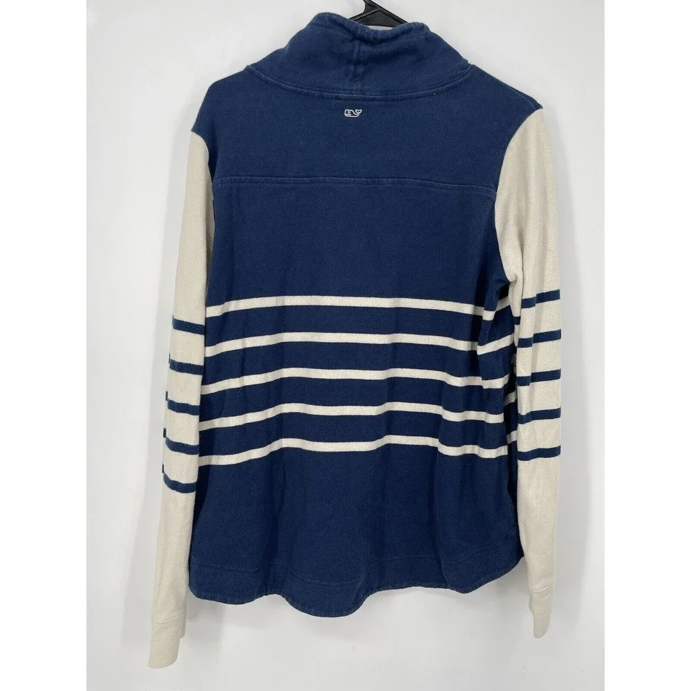 VINEYARD VINES Sweater‎ Womens M Blue Cream Stripe Mock Neck Whale